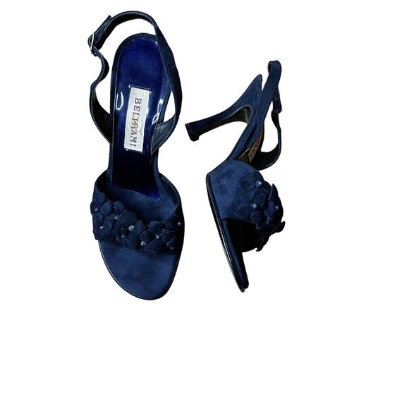 BELTRAMI Suede Sandals Navy Blue 3D Floral Design Sling Back Italy EU 38 US 7.5 - Picture 13 of 14